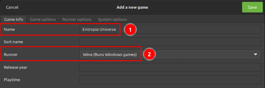 Congifure Lutris to run Entropia Universe Launcher Installer